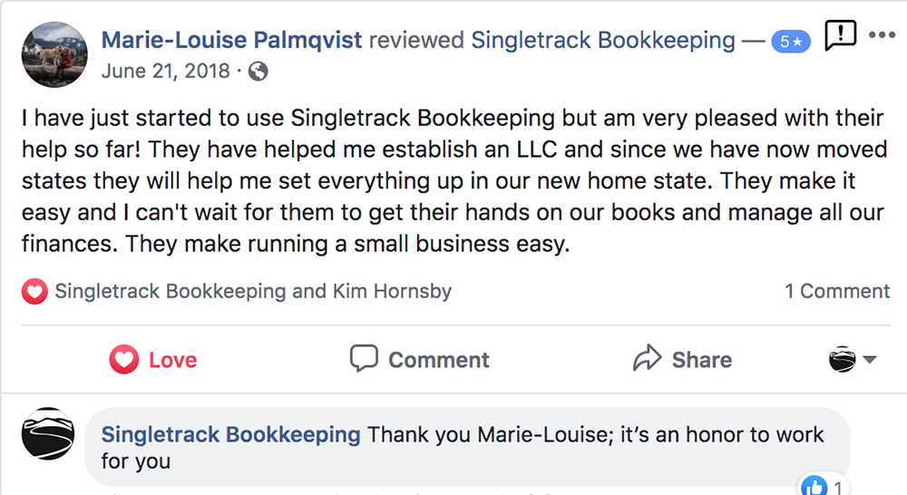 Singletrack Bookkeeping Review Example