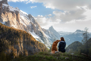 Girl and dog hiking